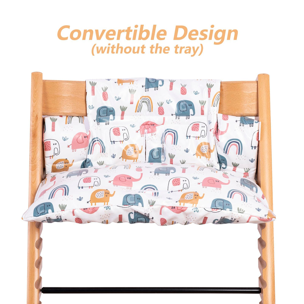 DADOUMAN colorful elephants print adds playful style to mealtimes.