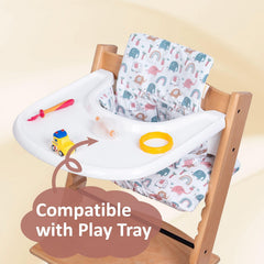 DADOUMAN cushion features two safety belt slits for Tripp Trapp chairs.
