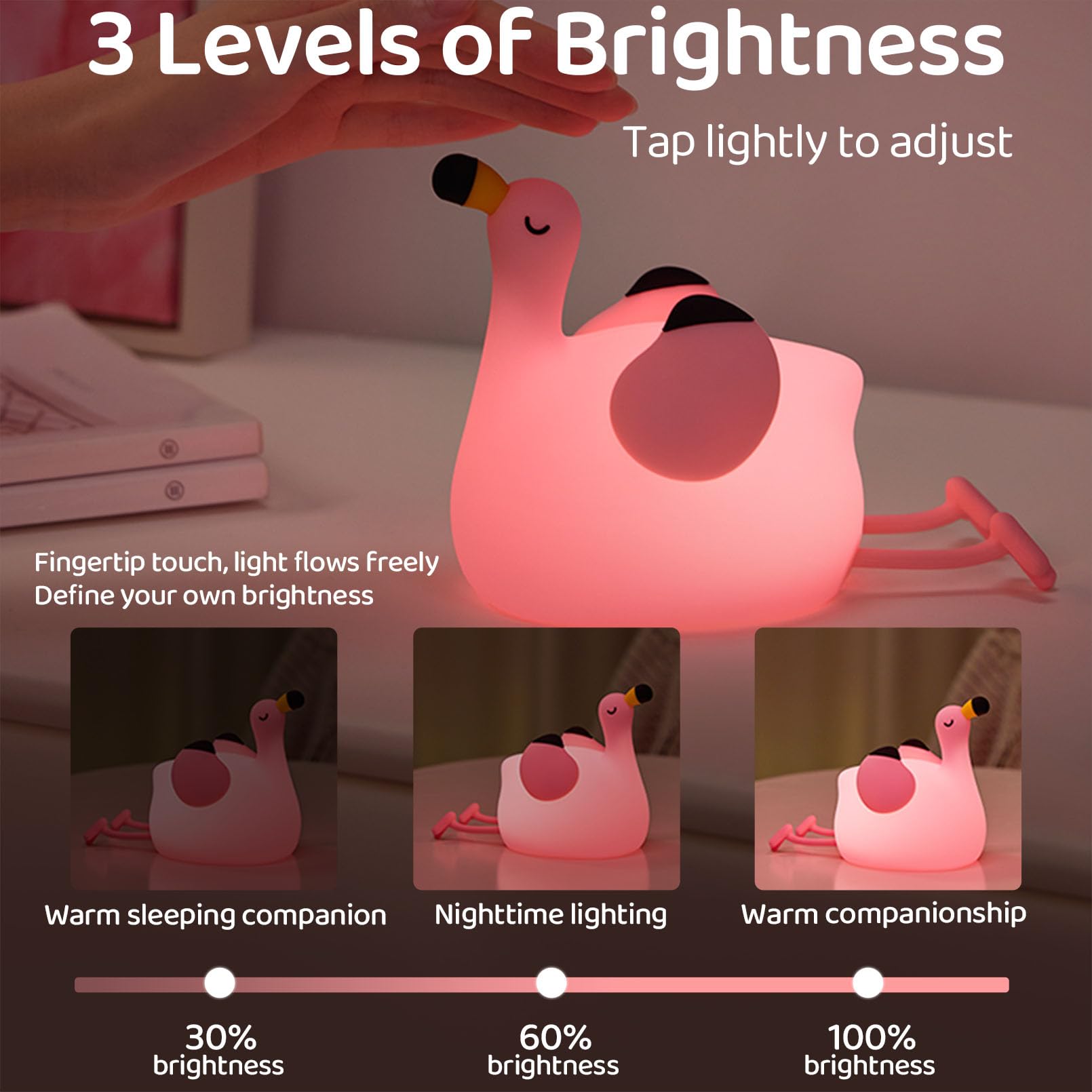 DADYLOBO pink flamingo night light on bedside table for bedtime routine
