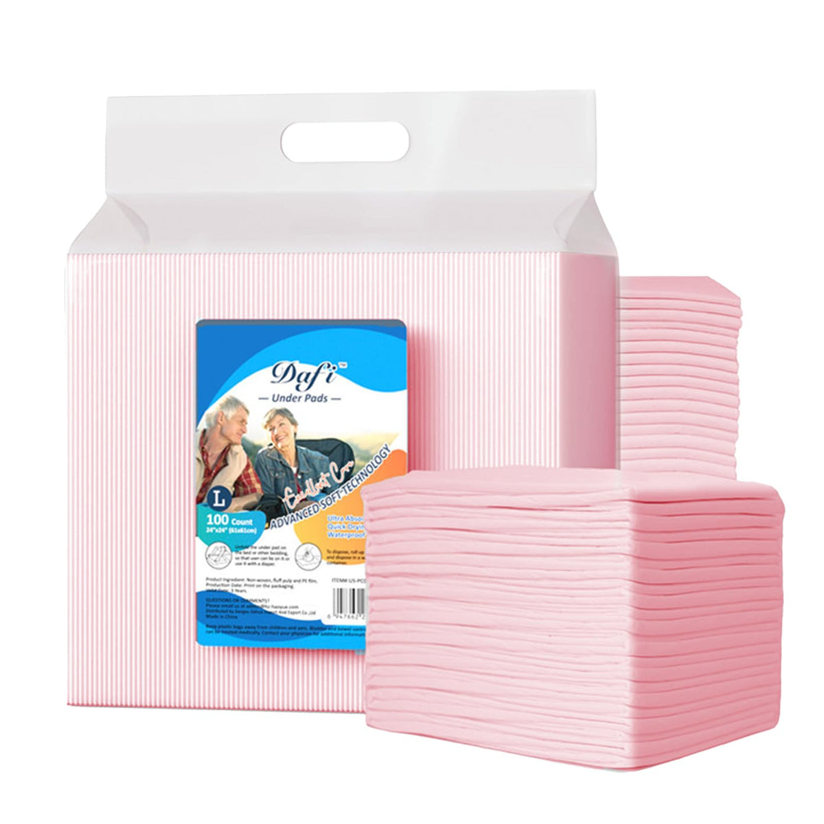 DAFI disposable bed pad 24x24 shows ultra-absorbent core for quick dryness