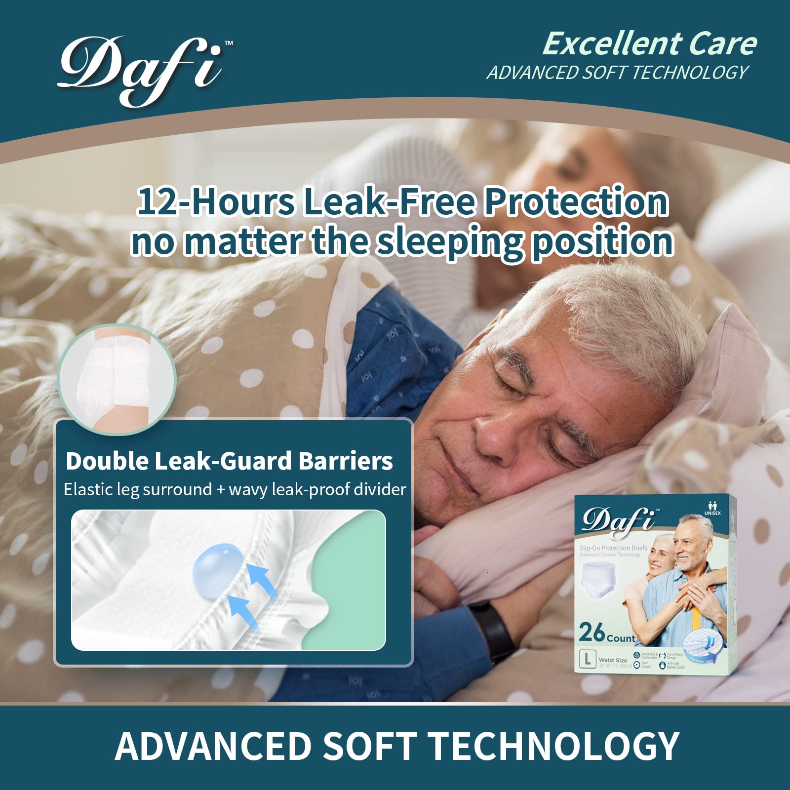 DAFI soft elastic waist underwear ensures a snug, comfortable fit.