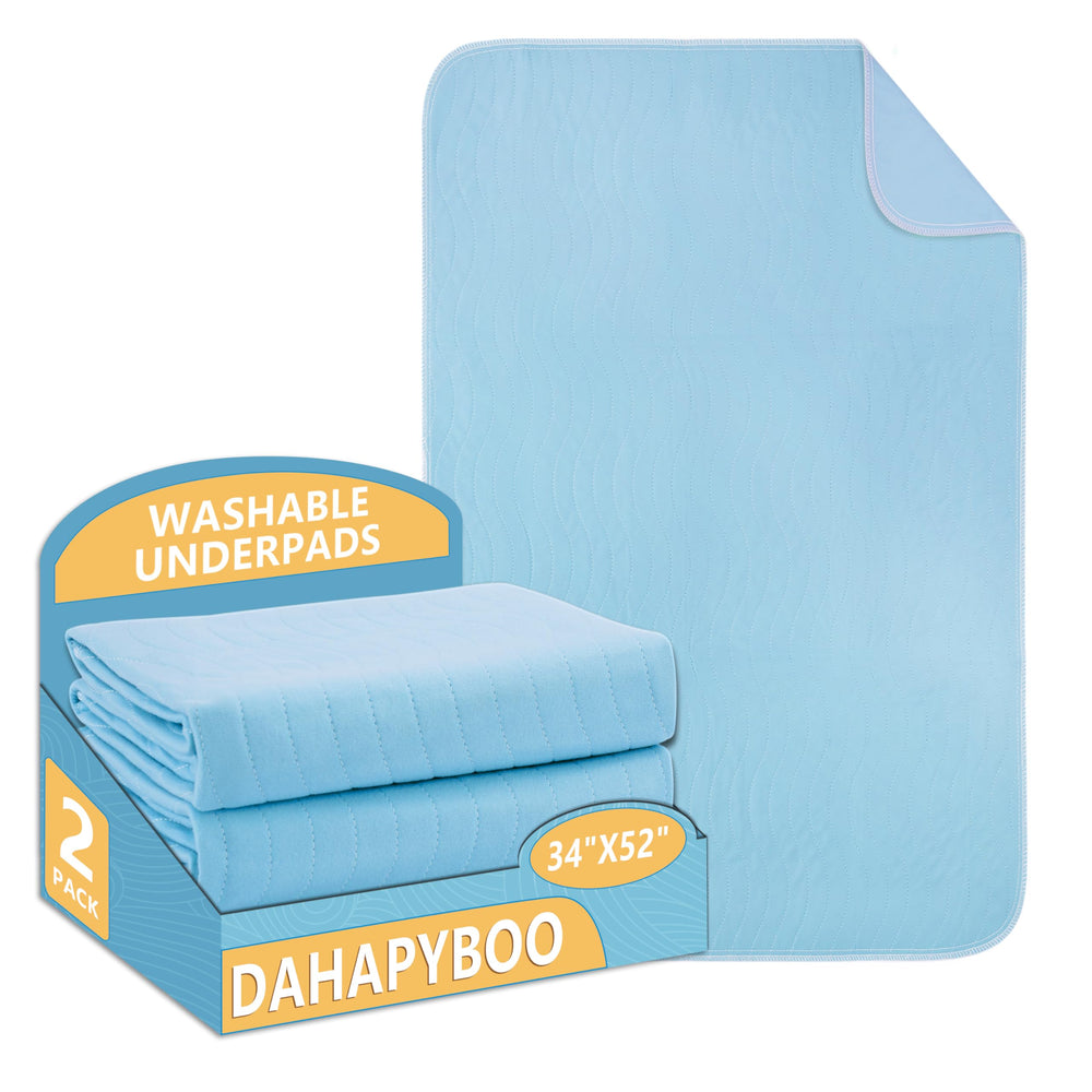 DAHAPYBOO washable underpad on bed showing size and protection