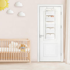 Dahey bathroom or dorm organizer hanging over a door, white cotton canvas.