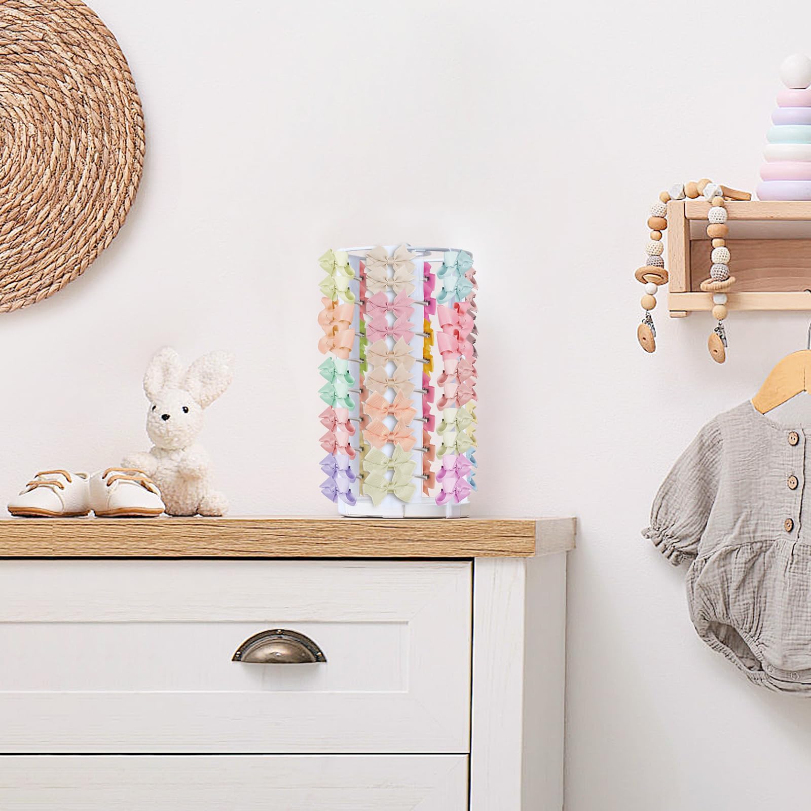 Dahey bow organizer's compact vertical stand saving desk space.