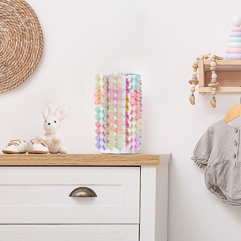 Dahey bow organizer's compact vertical stand saving desk space.