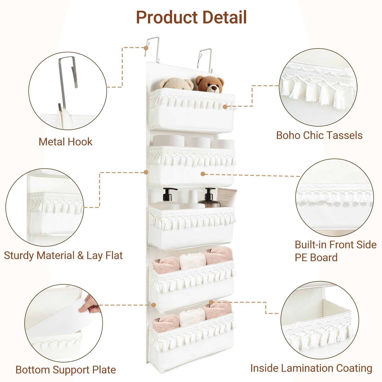 Dahey door organizer made of cotton canvas, reinforced for shape in white.