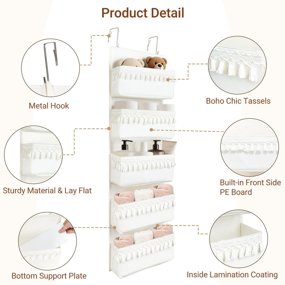 Dahey door organizer made of cotton canvas, reinforced for shape in white.
