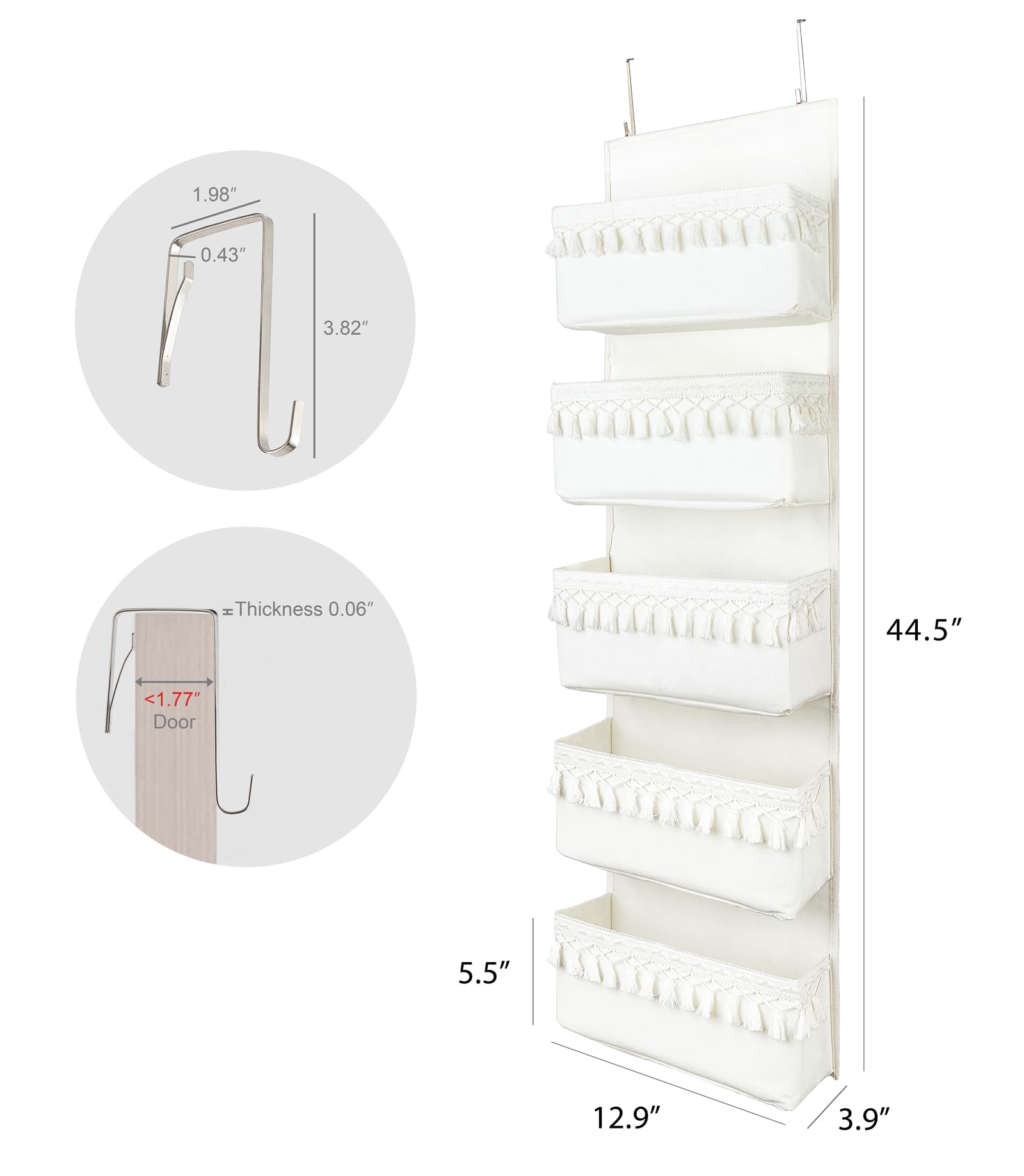 Dahey five-pocket nursery storage organizer mounted over a door, white color.