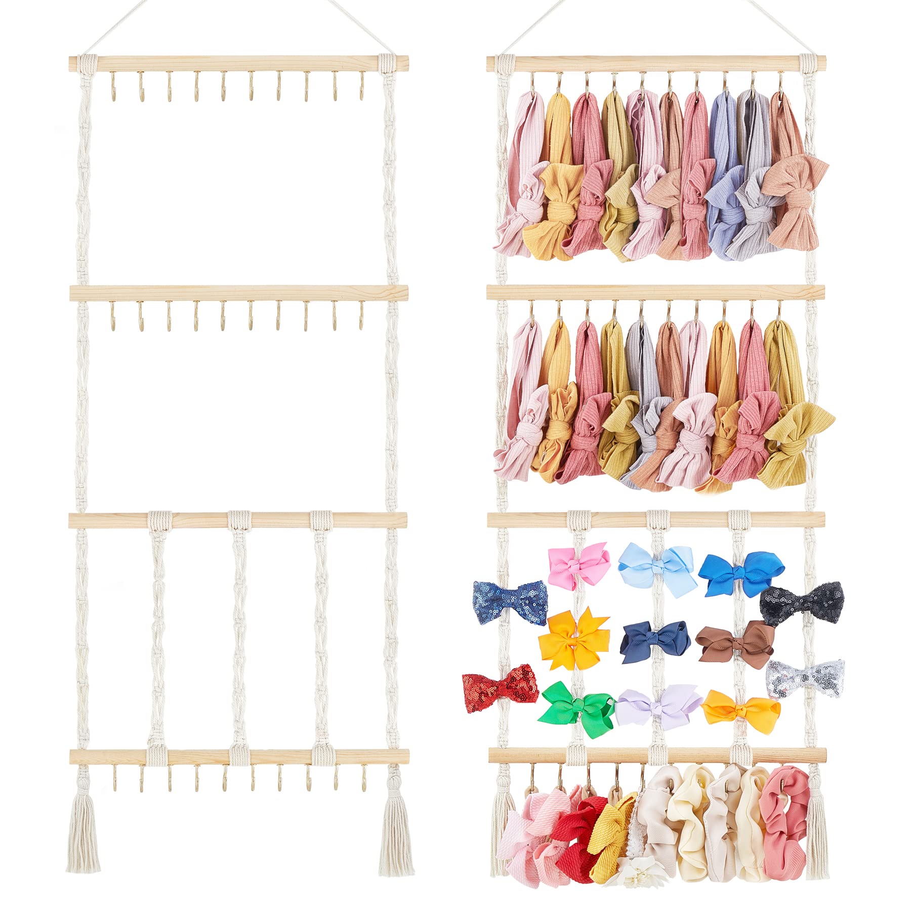 Dahey headband holder with macrame bow organizer keeps accessories tidy and accessible.