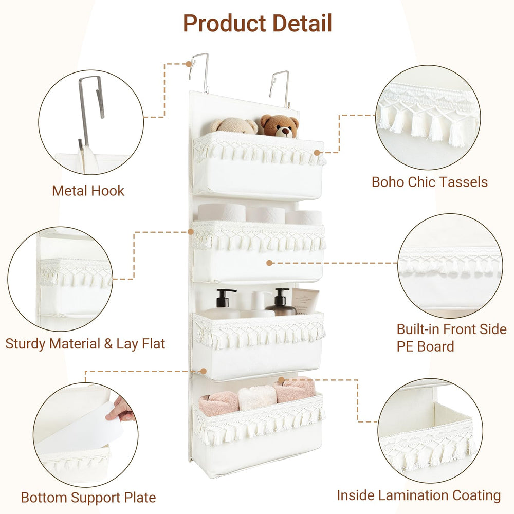 Dahey white cotton canvas door organizer for stylish bathroom or dorm storage.