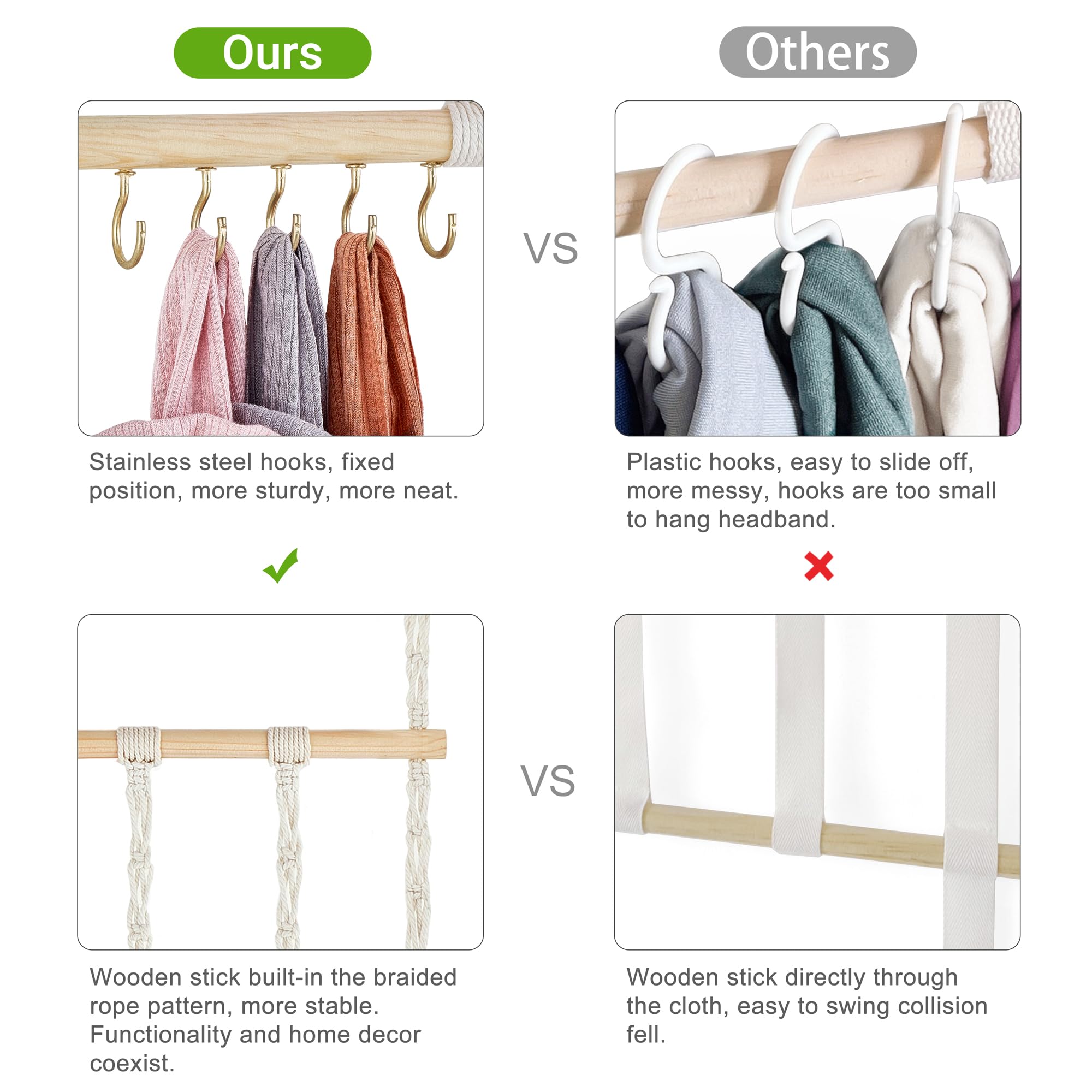 Dahey wooden stick and cotton rope construction offers durable, rustic decor.