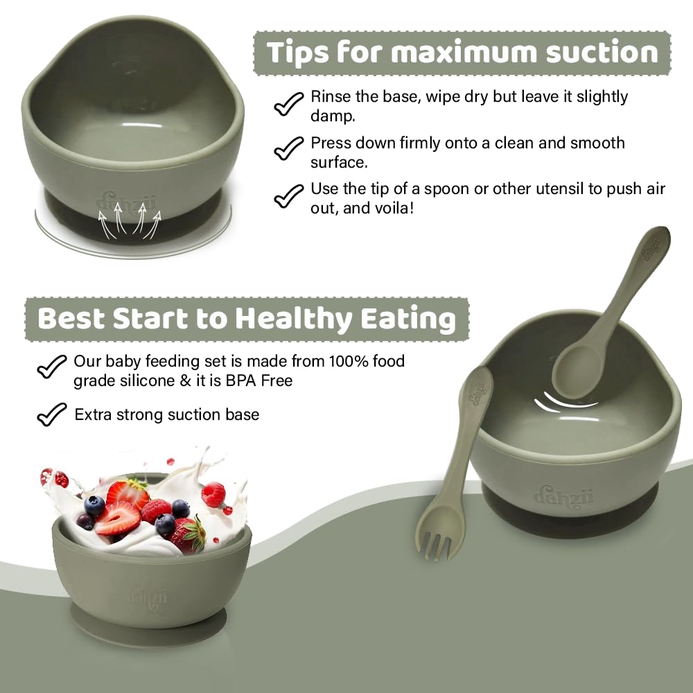 Dahzii silicone fork with soft tines for safe toddler self-feeding.