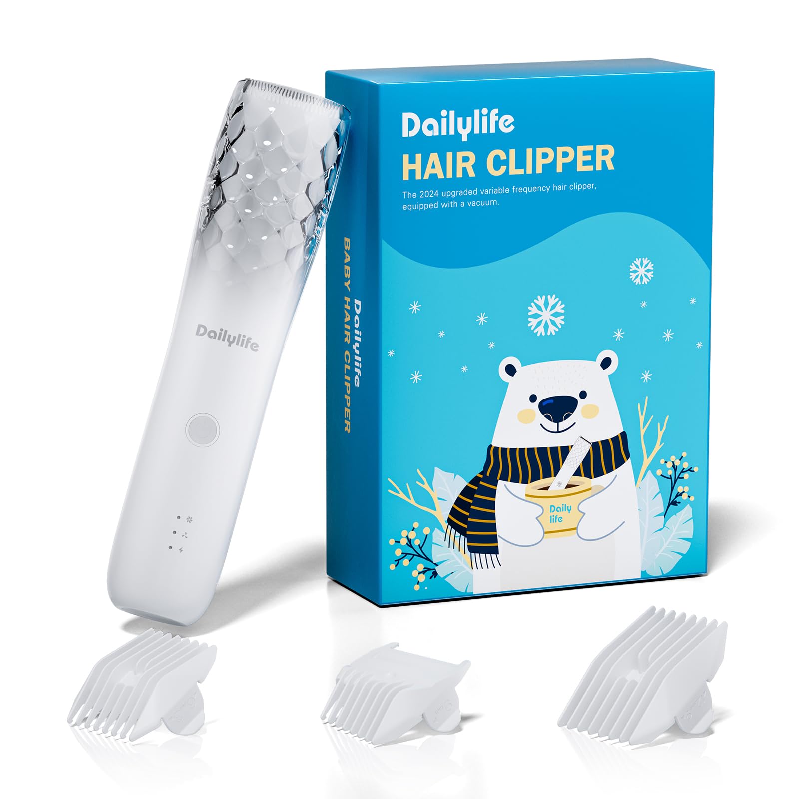 DAILYLIFE baby hair clippers with vacuum technology captures most hair for mess-free trimming.