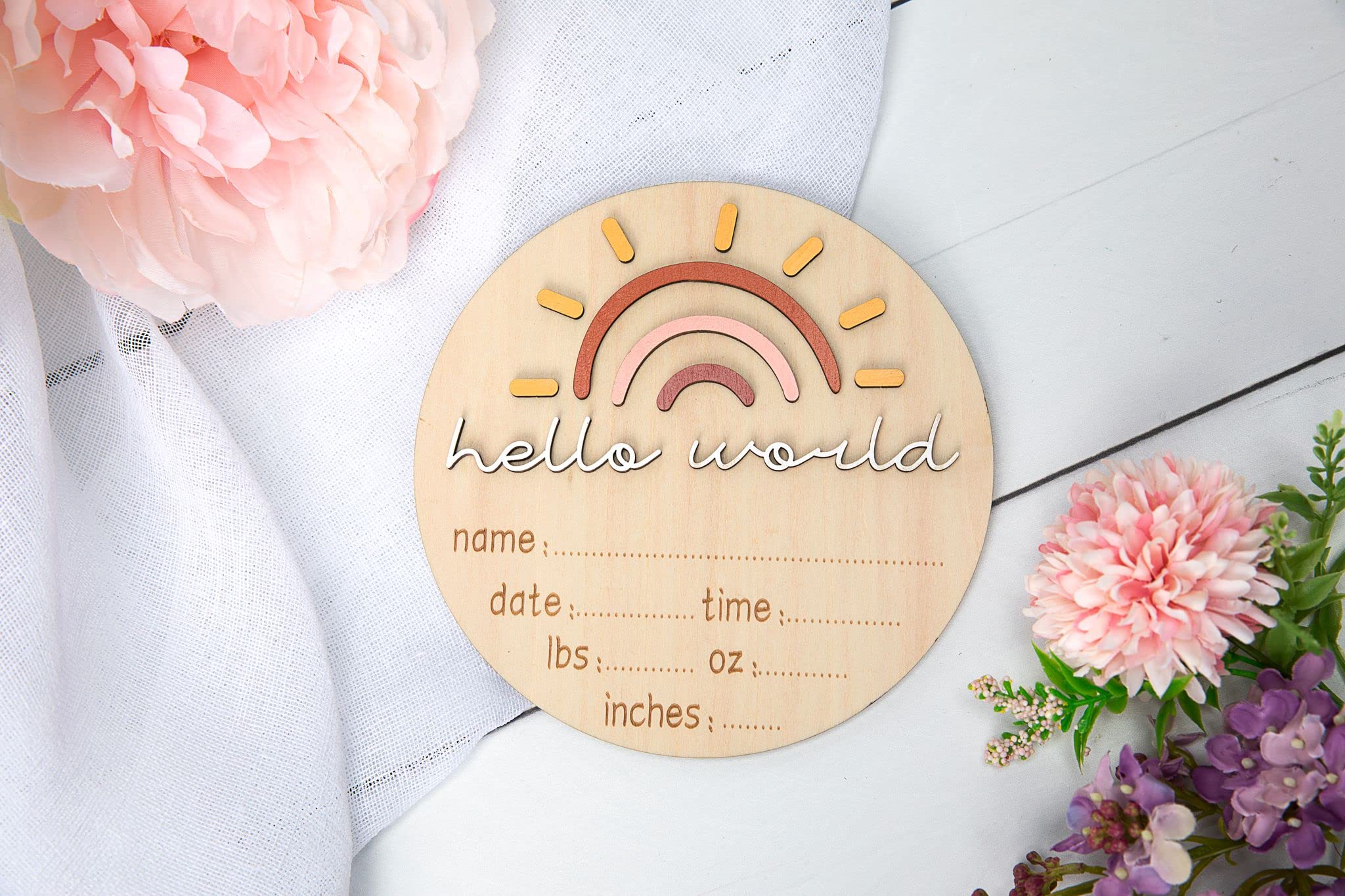 DAISY FRILLS announcement with storage bag, a convenient keepsake for newborn details.