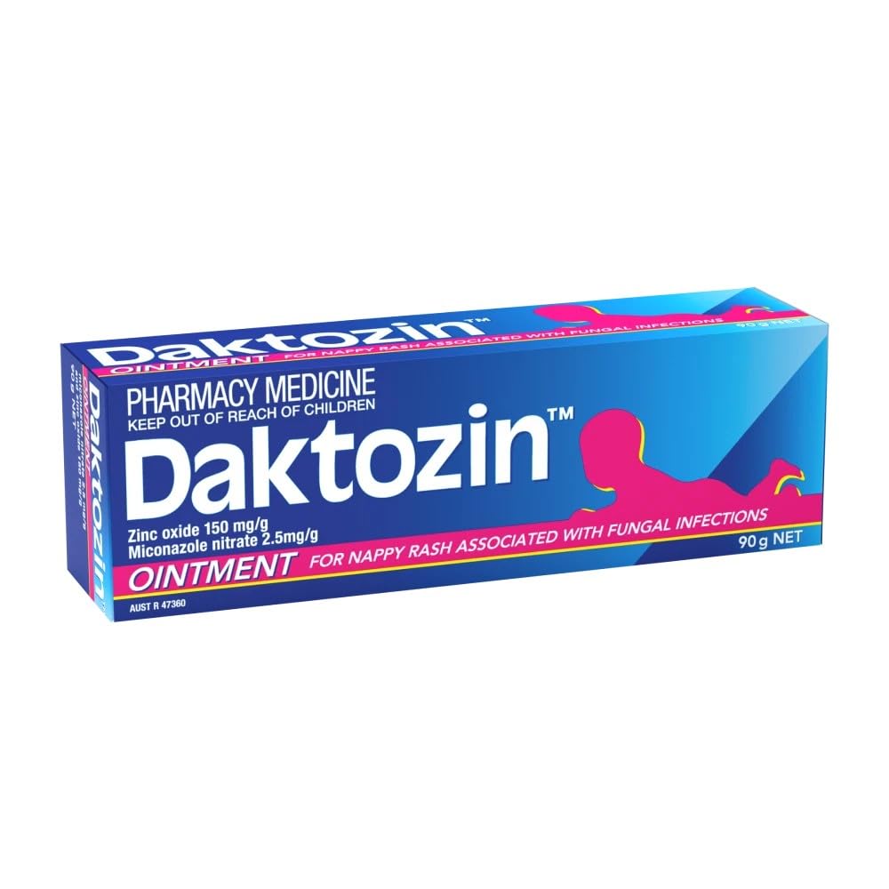 Daktozin ointment applied to the diaper area provides gentle protection.