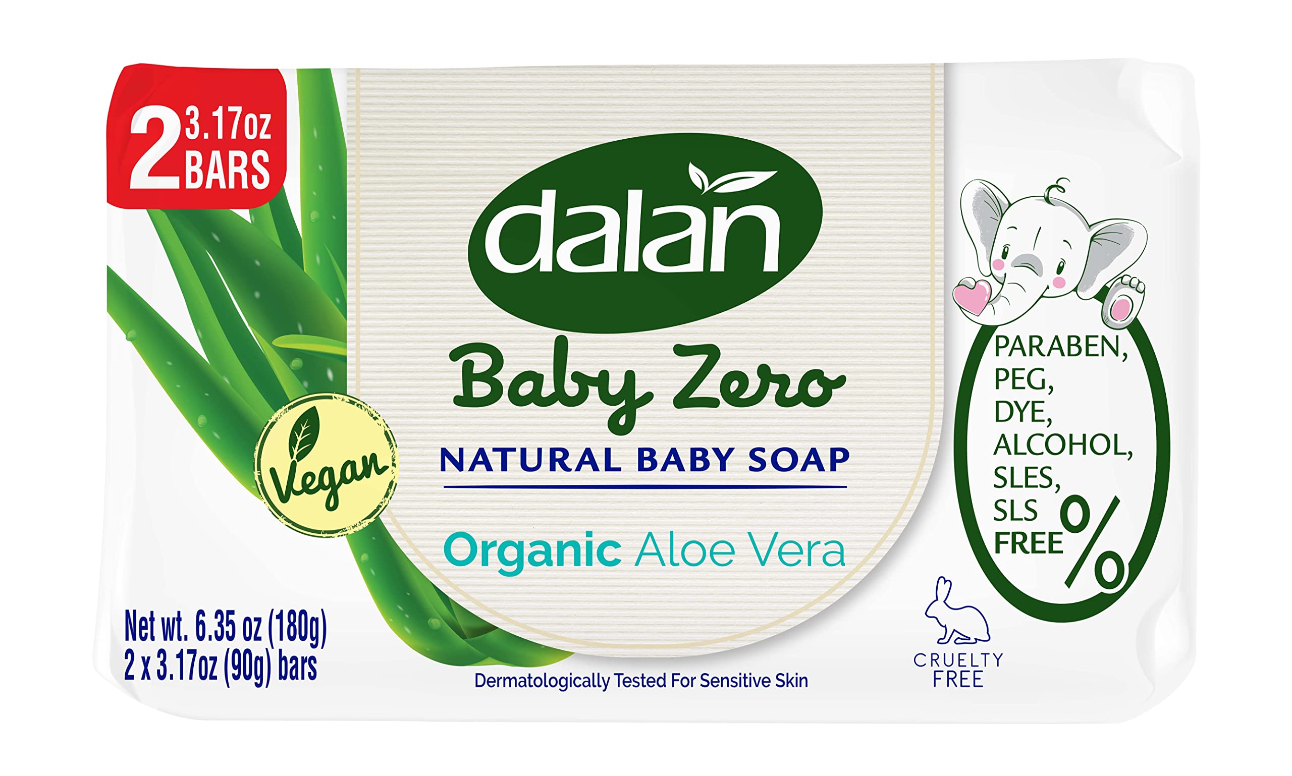 Dalan Baby Zero soap bar packaging shows a vegan formula for gentle cleansing.