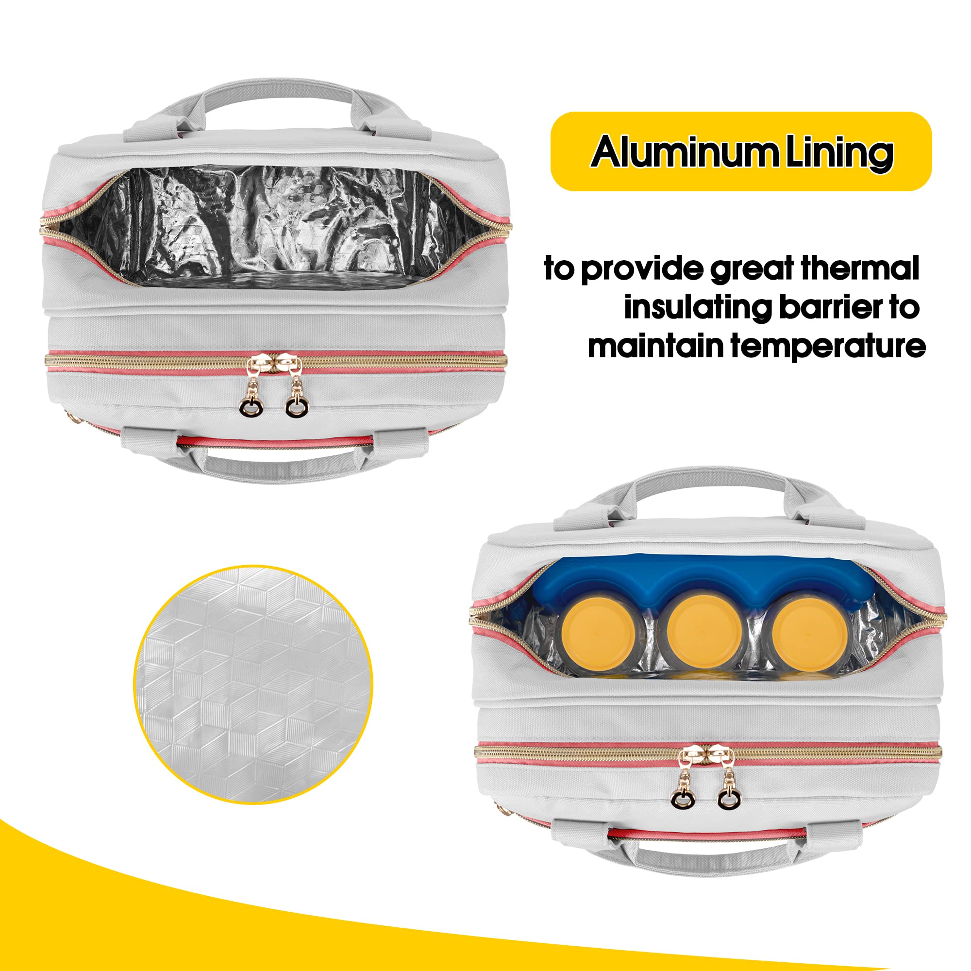 Damero breast pump bag two-way zipper for quick, easy access