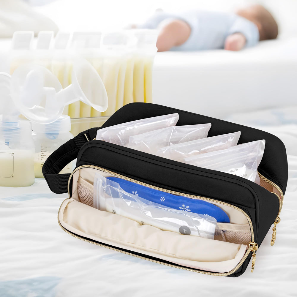 Damero black breastmilk cooler bag ideal for travel and daycare needs.