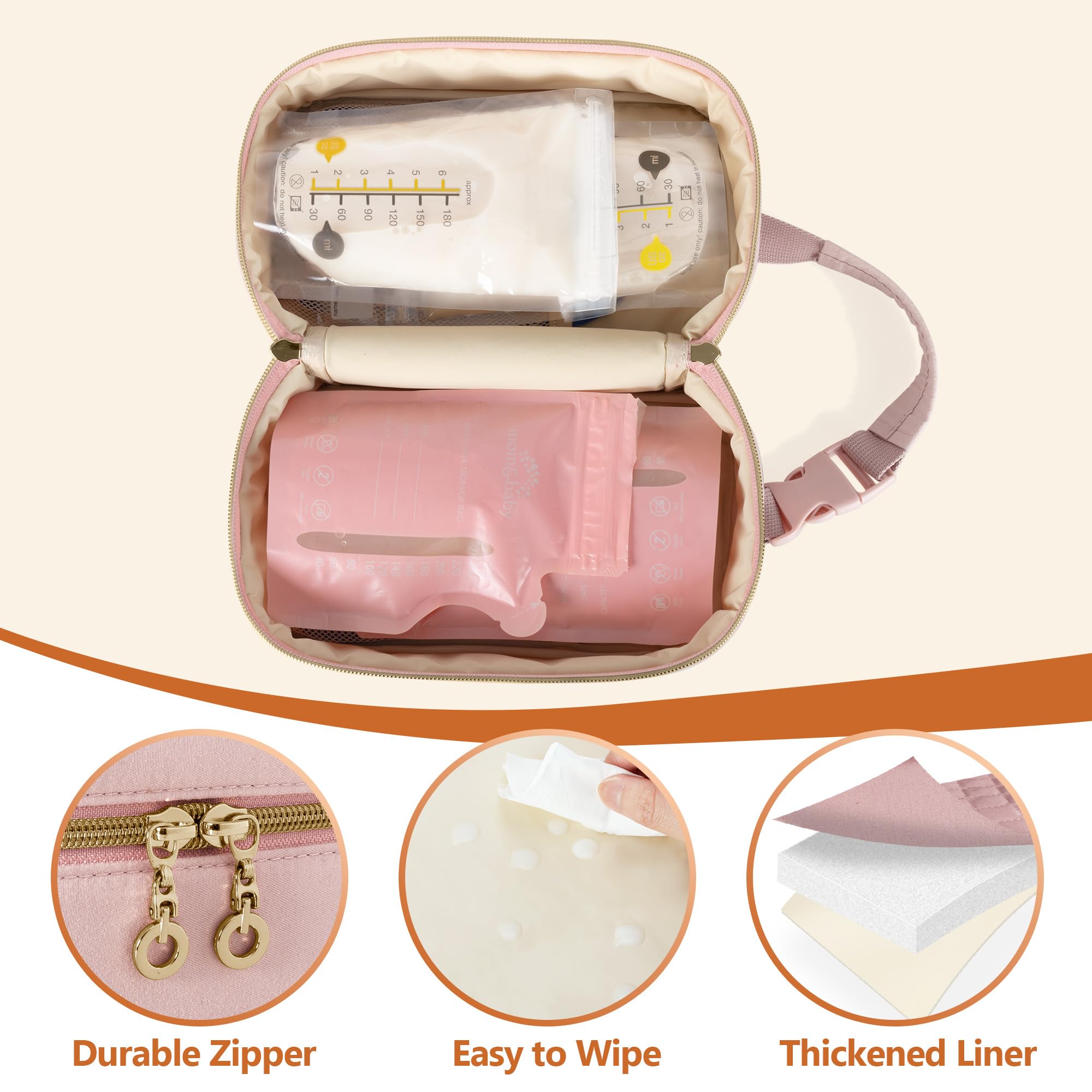 Damero cooler bag with detachable handle attaches securely to a stroller.