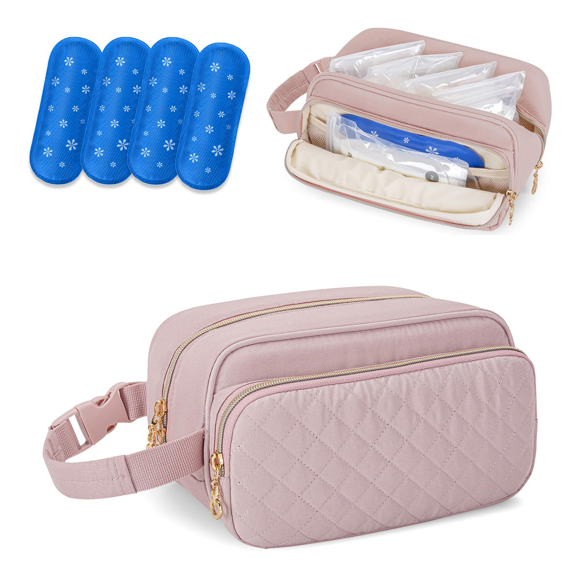 Damero breastmilk cooler bag front view with dual pockets for organized packing