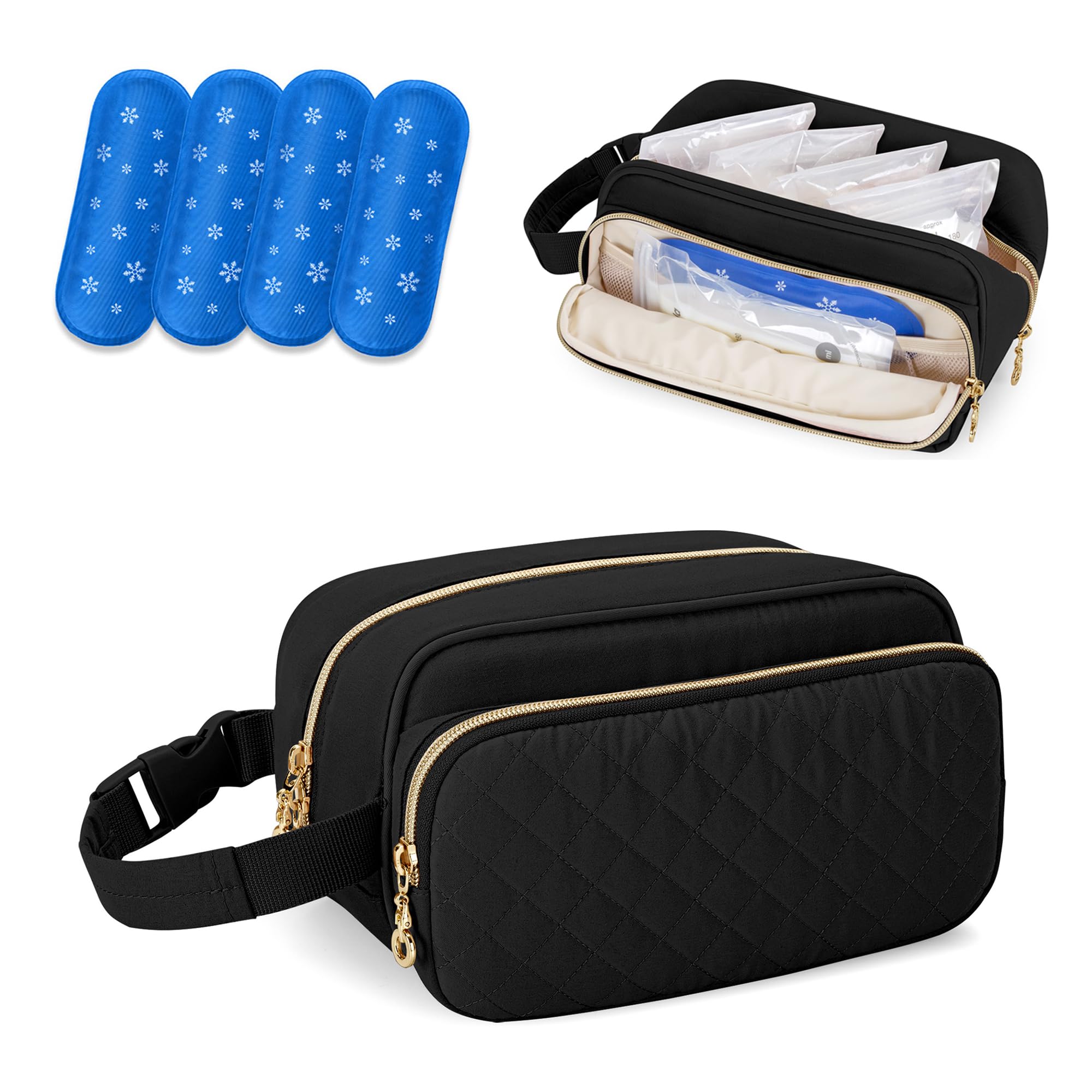 Damero breastmilk cooler bag with ice packs included for on-the-go cooling.