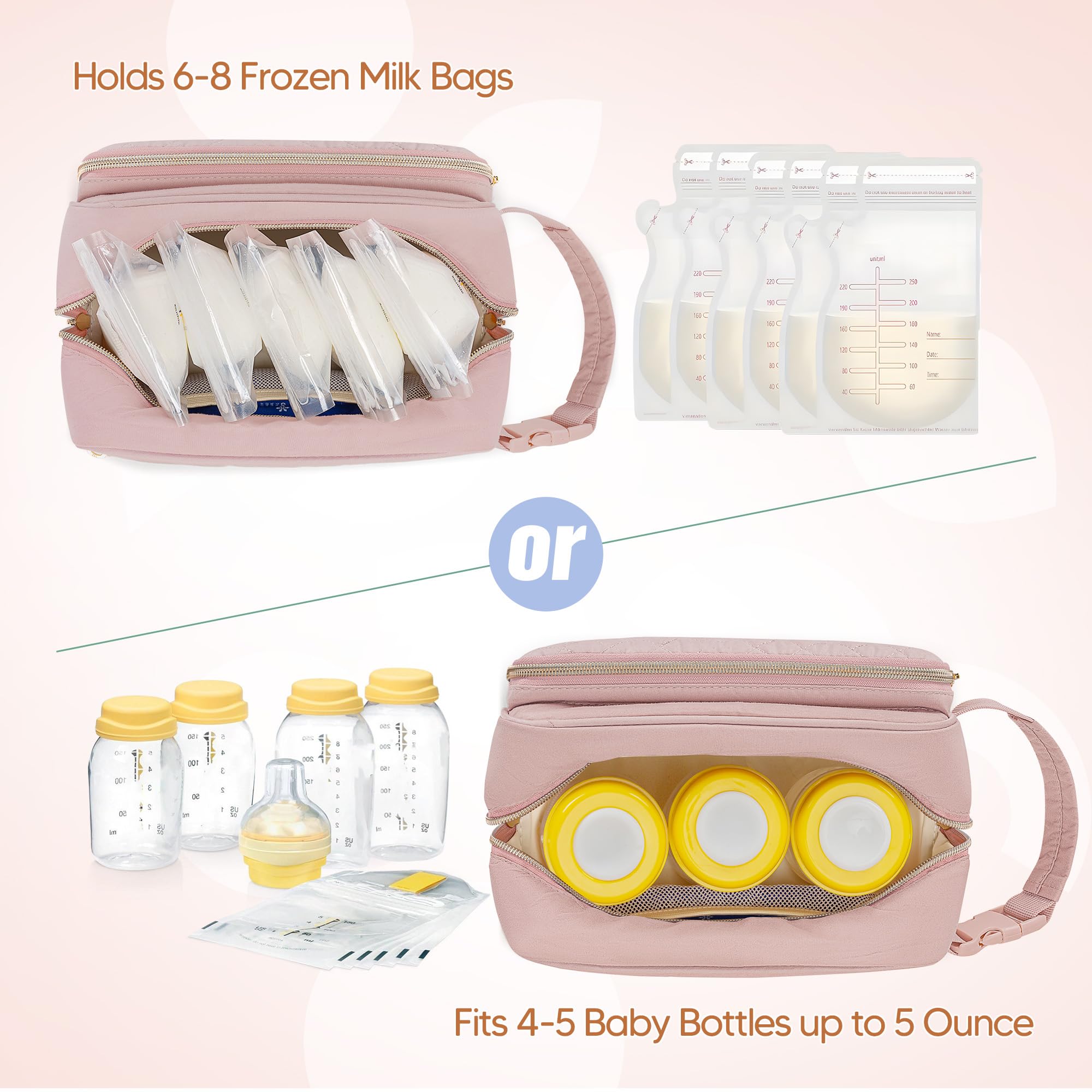 Damero cooler bag interior showing space for milk bags and bottles