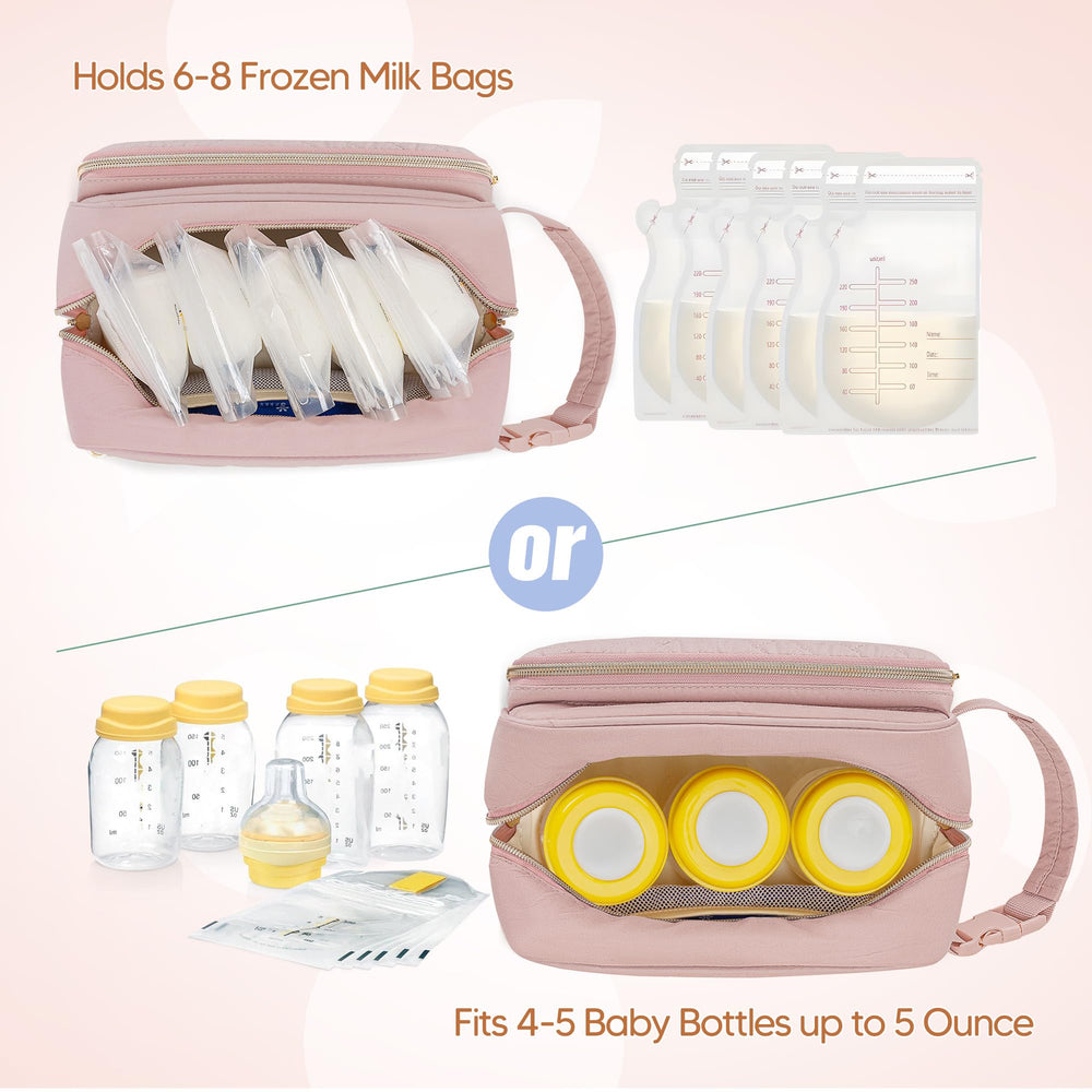 Damero cooler bag interior showing space for milk bags and bottles