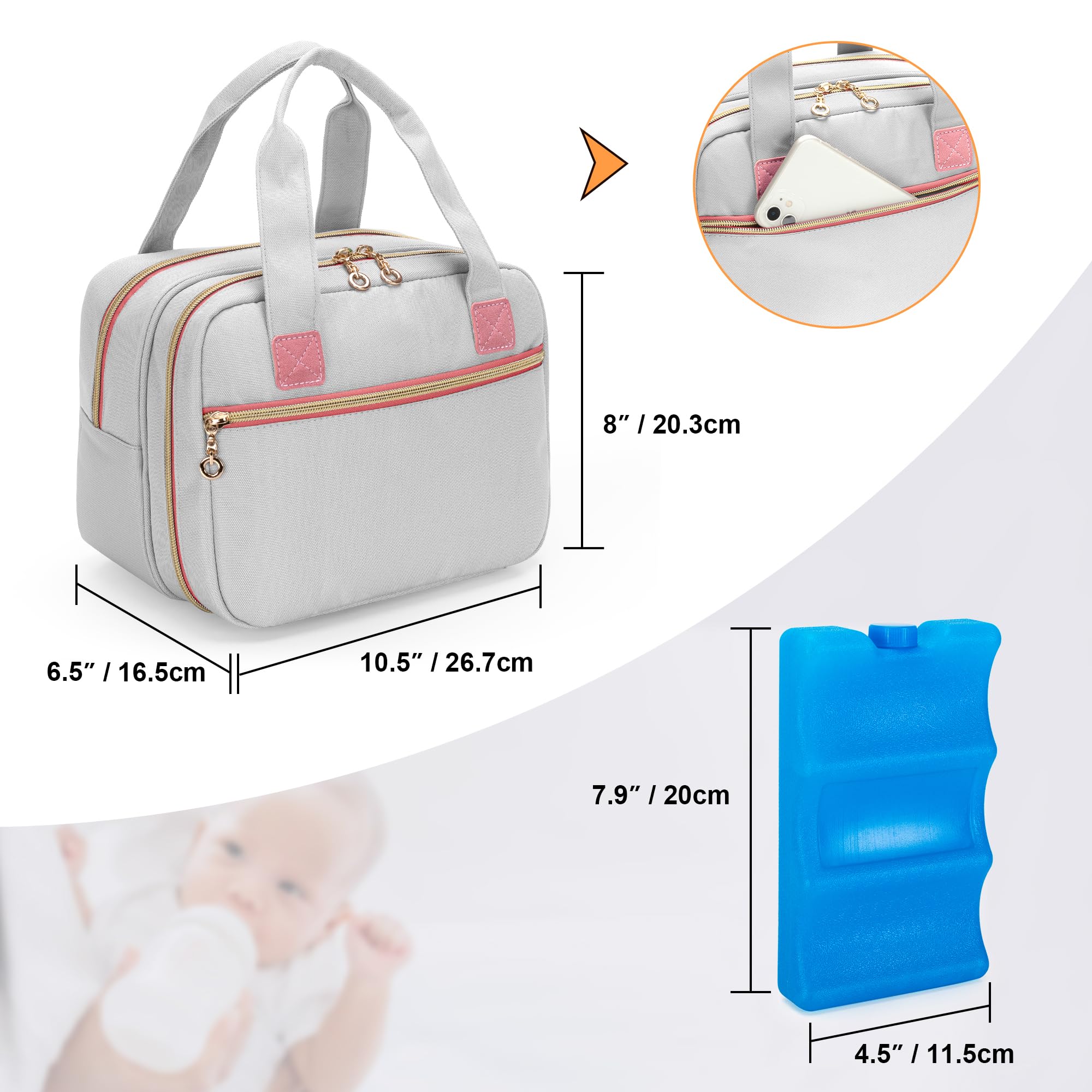 Damero insulated lining with ice pack helps keep milk cool on the move