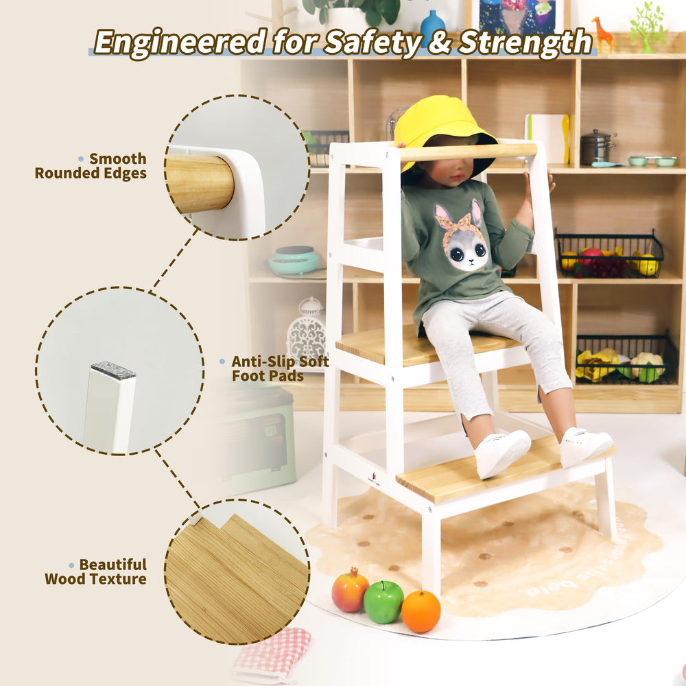 Damoch Family MOORE step stool anti-slip feet prevent slips during kitchen tasks.
