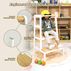 Damoch Family MOORE step stool anti-slip feet prevent slips during kitchen tasks.
