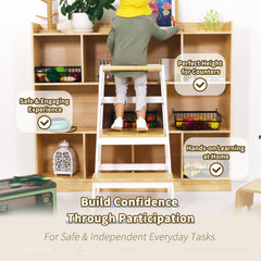 Damoch Family MOORE step stool safety rail in action ensuring secure access to counters.