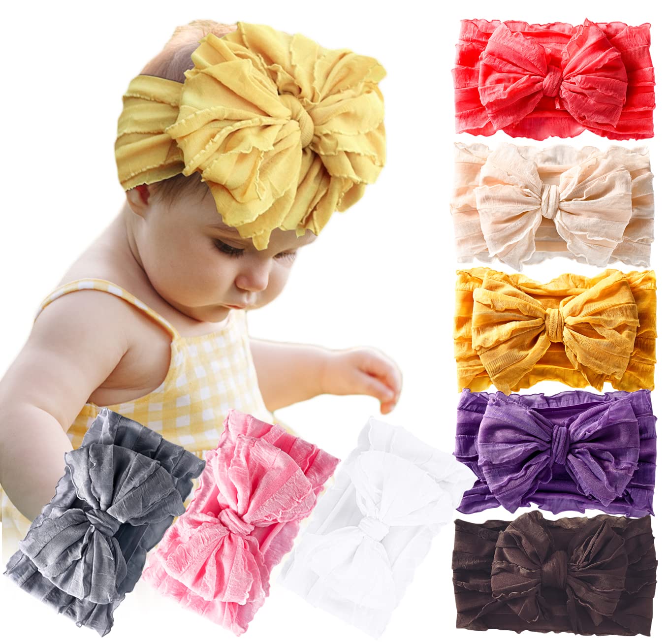 DANMY baby headband pink bow, soft cotton lace for comfortable daily wear