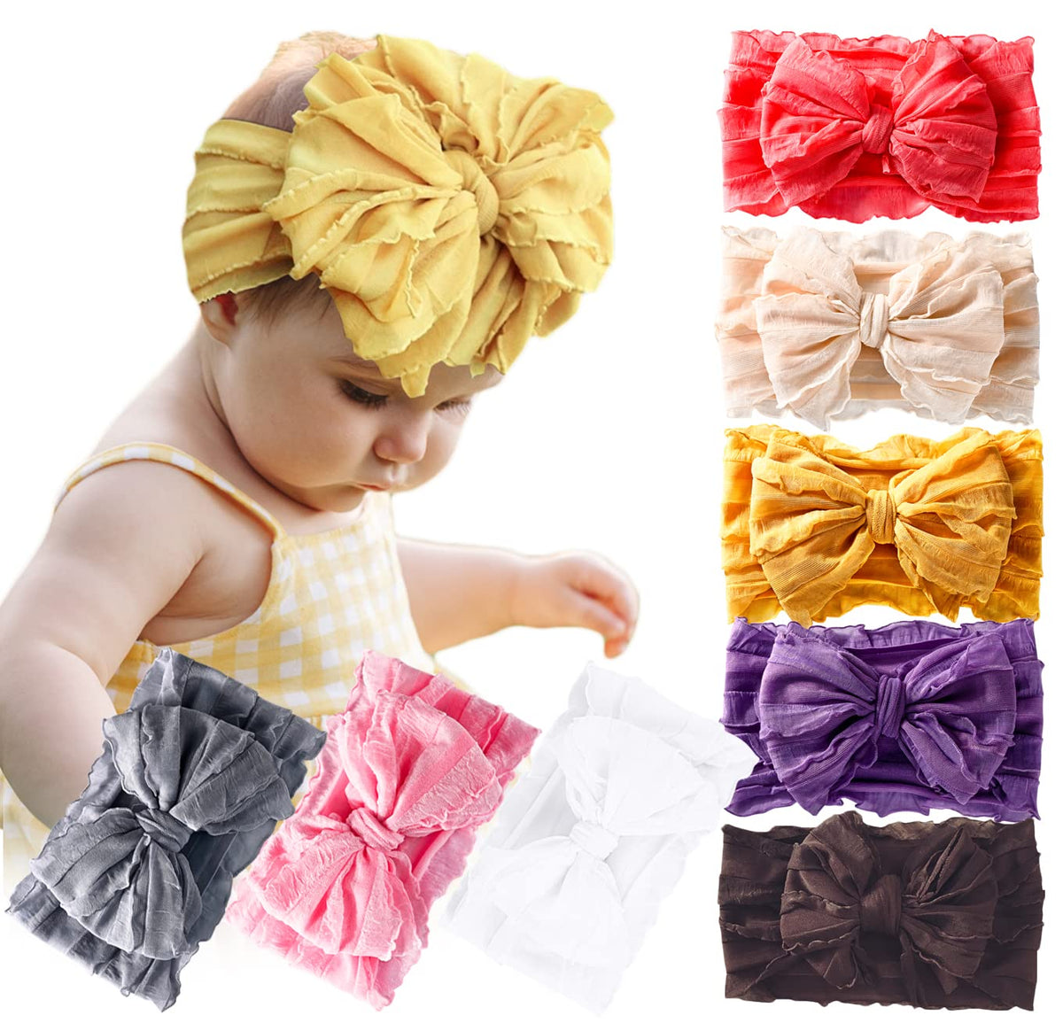 DANMY baby headband pink bow, soft cotton lace for comfortable daily wear