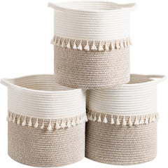 Danpinera 11-inch white tassel basket on shelf for stylish storage