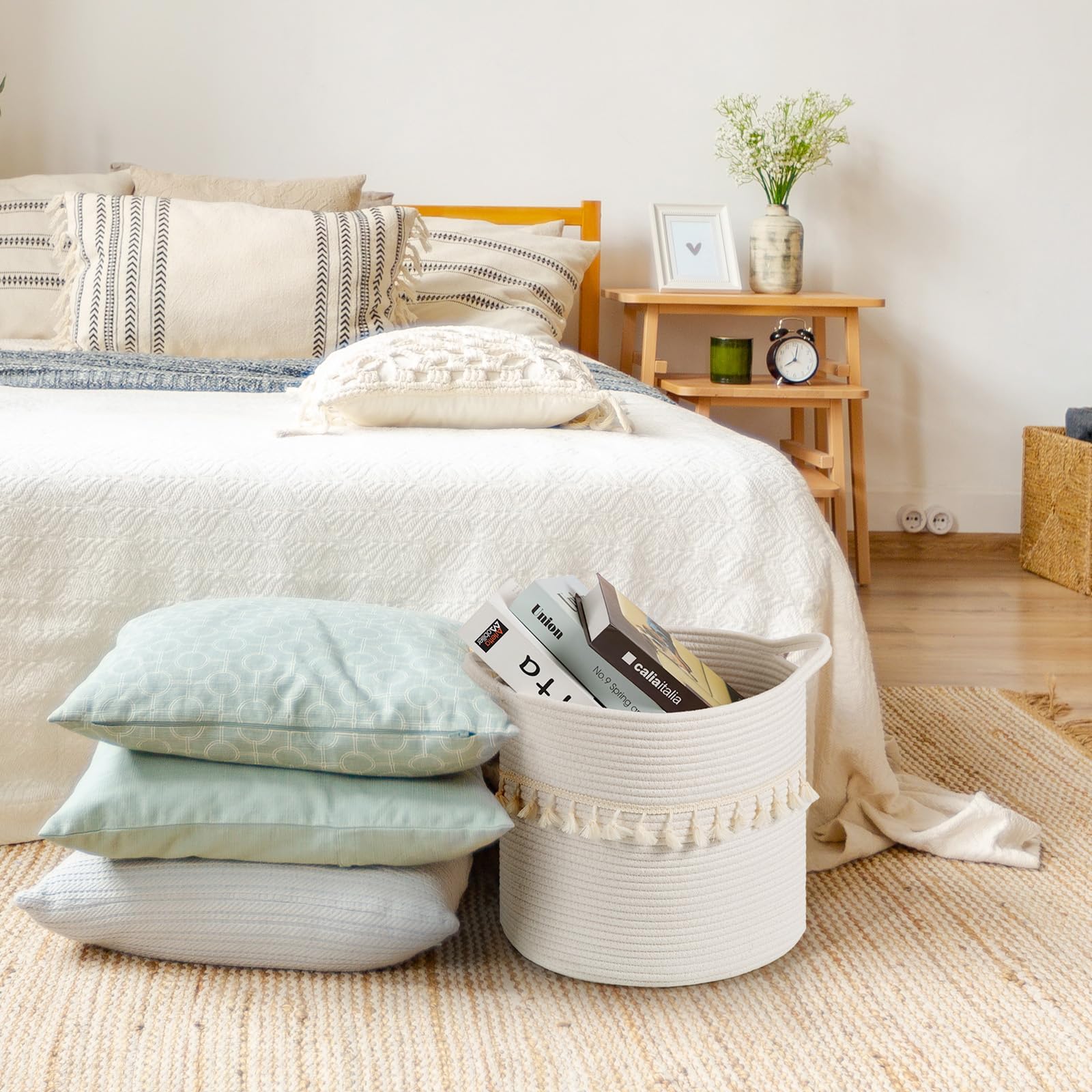 Danpinera natural color basket set complements boho and minimalist decor.