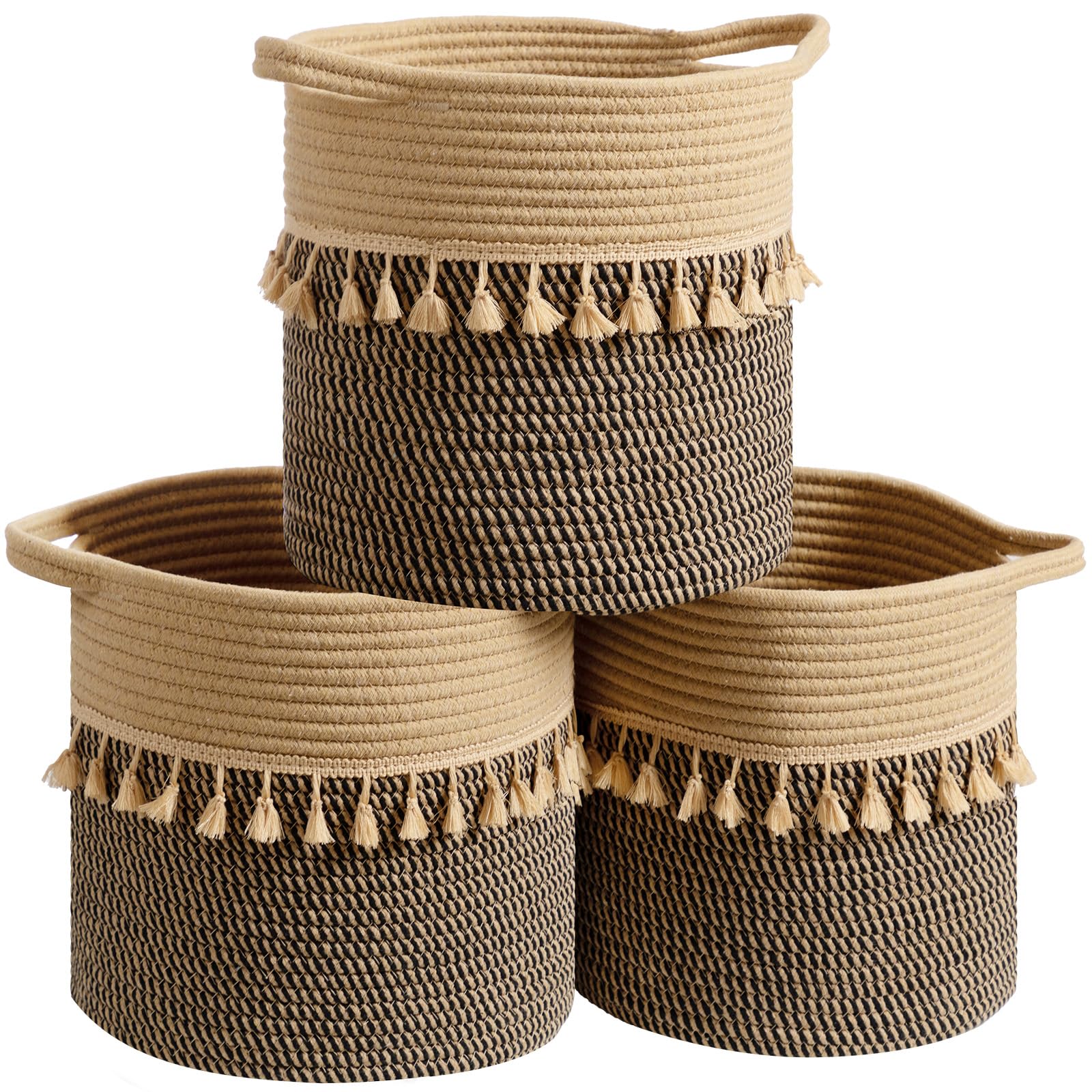 Danpinera round storage basket 11x11 in black for stylish clutter control.