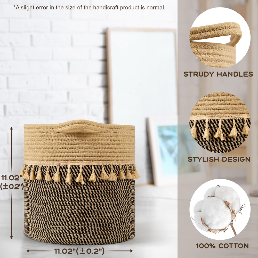 Danpinera round storage basket 11x11 in brown ideal for living room organization.