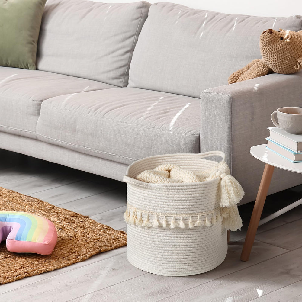 Danpinera 11x11 inch basket with soft woven texture.