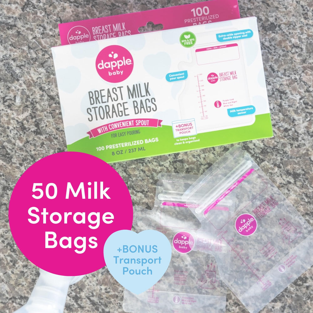 Dapple leakproof double zipper bags keep milk sealed during transport.