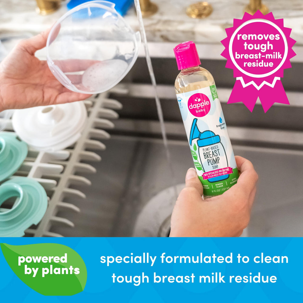 Dapple easy rinse formula removing milk residue from bottles and shields.