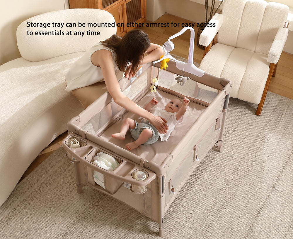Dapue portable crib with bedside sleeper for easy nighttime access