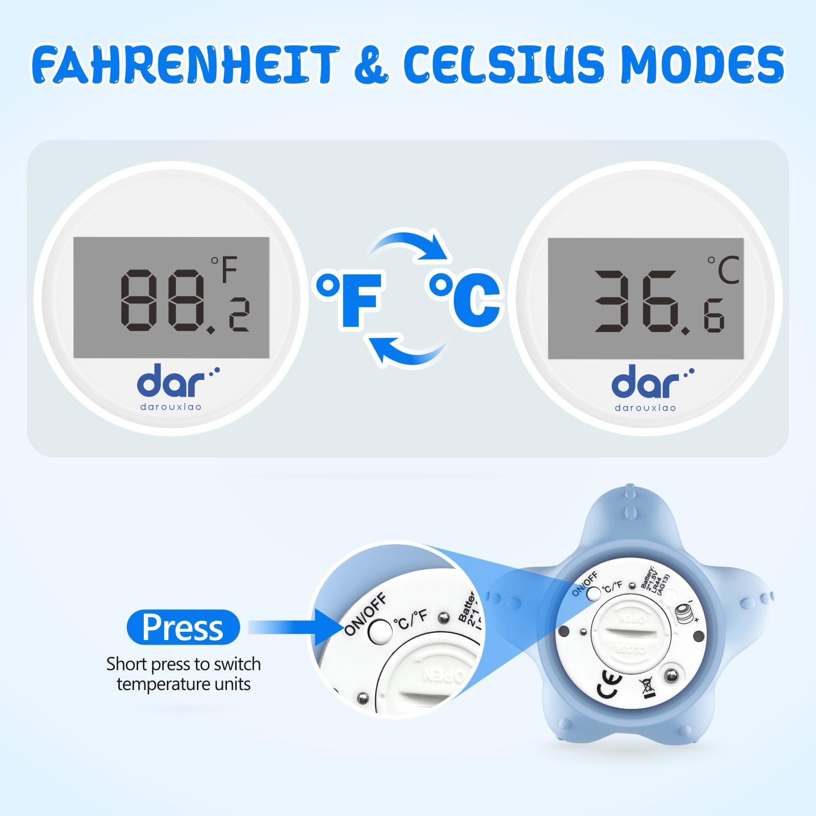 Dardarouxiao easy °F/°C switch lets you choose a familiar scale.