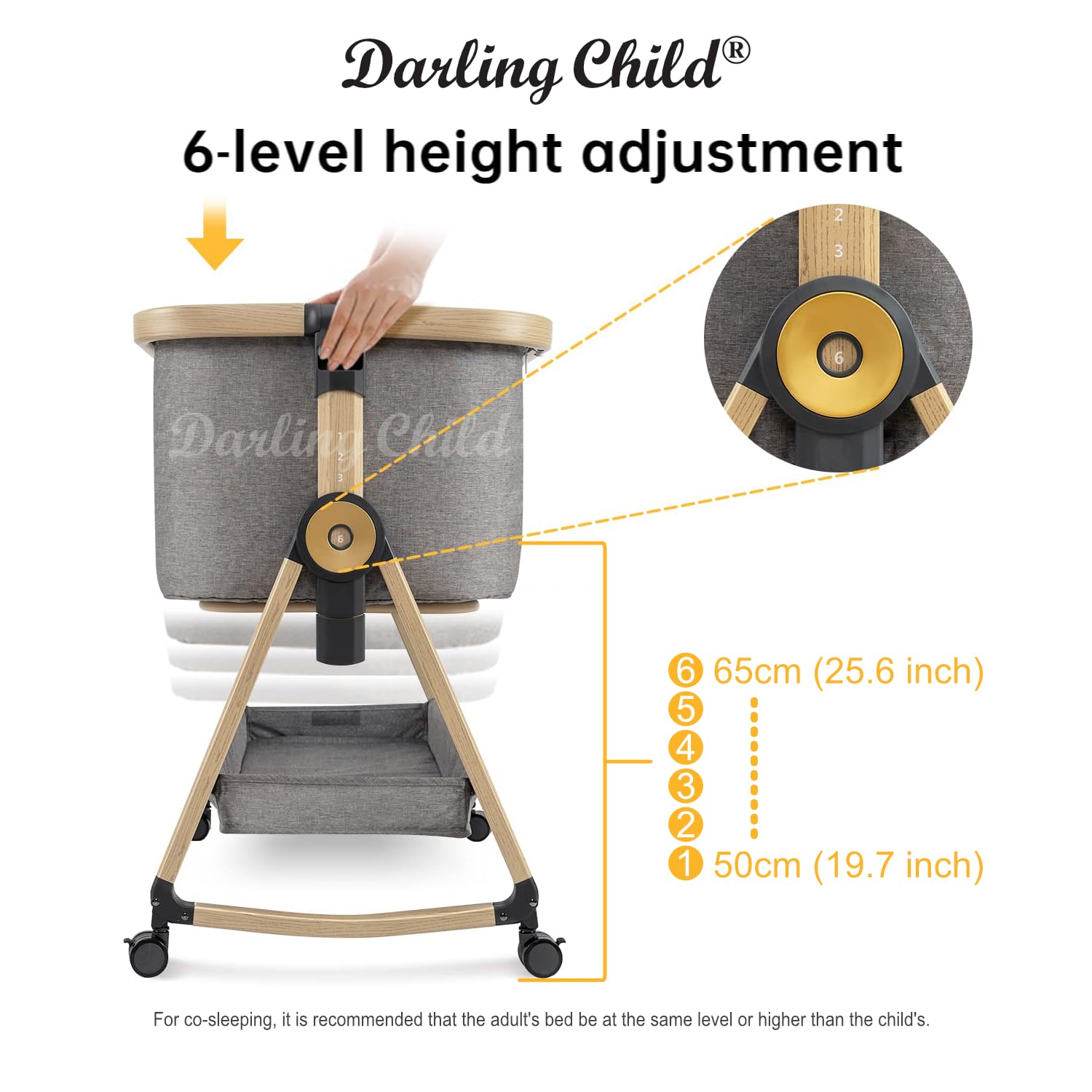 Darling Child bassinet with dual mesh windows for airflow and privacy.