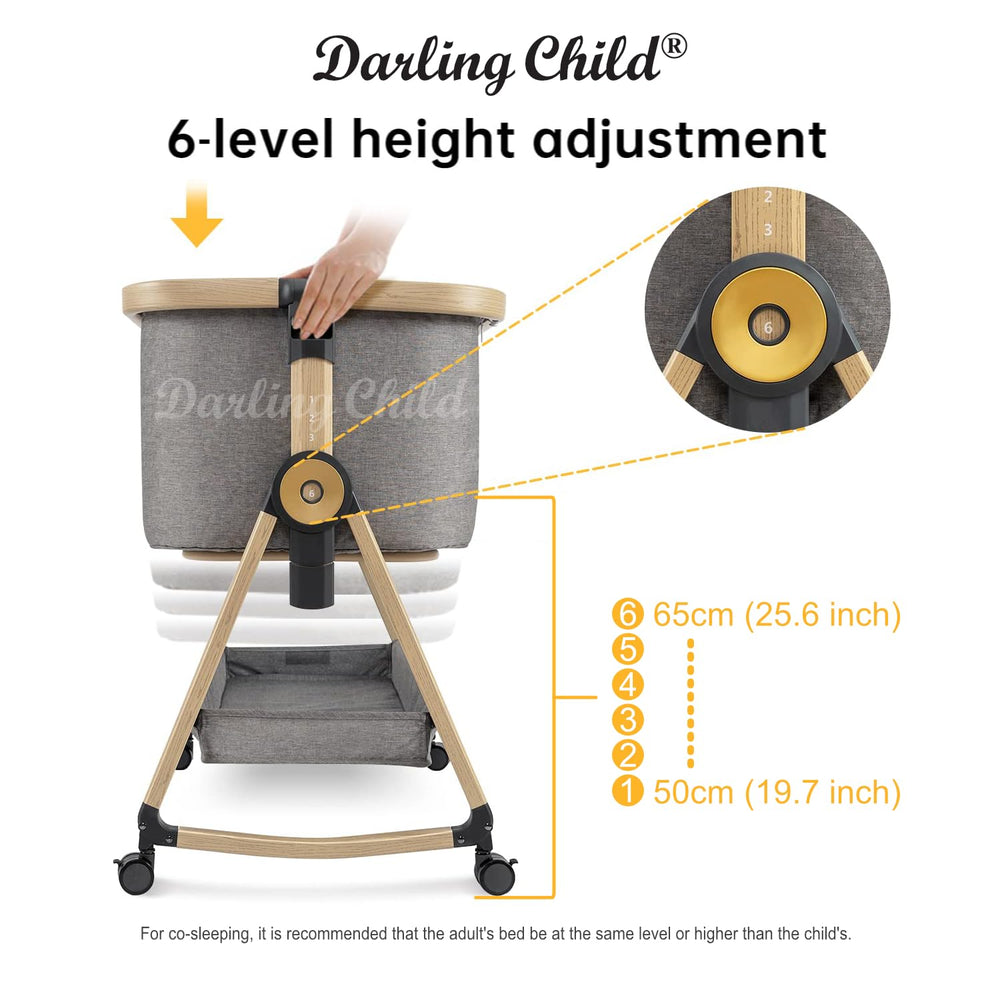 Darling Child bassinet with dual mesh windows for airflow and privacy.