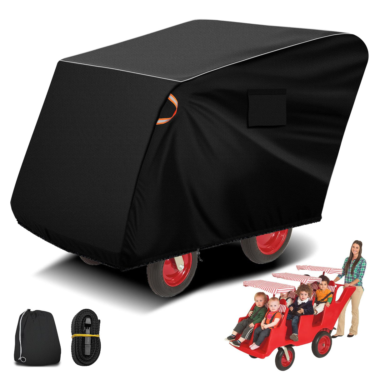 Daspom 6-passenger stroller cover folded compactly for easy storage and transport.