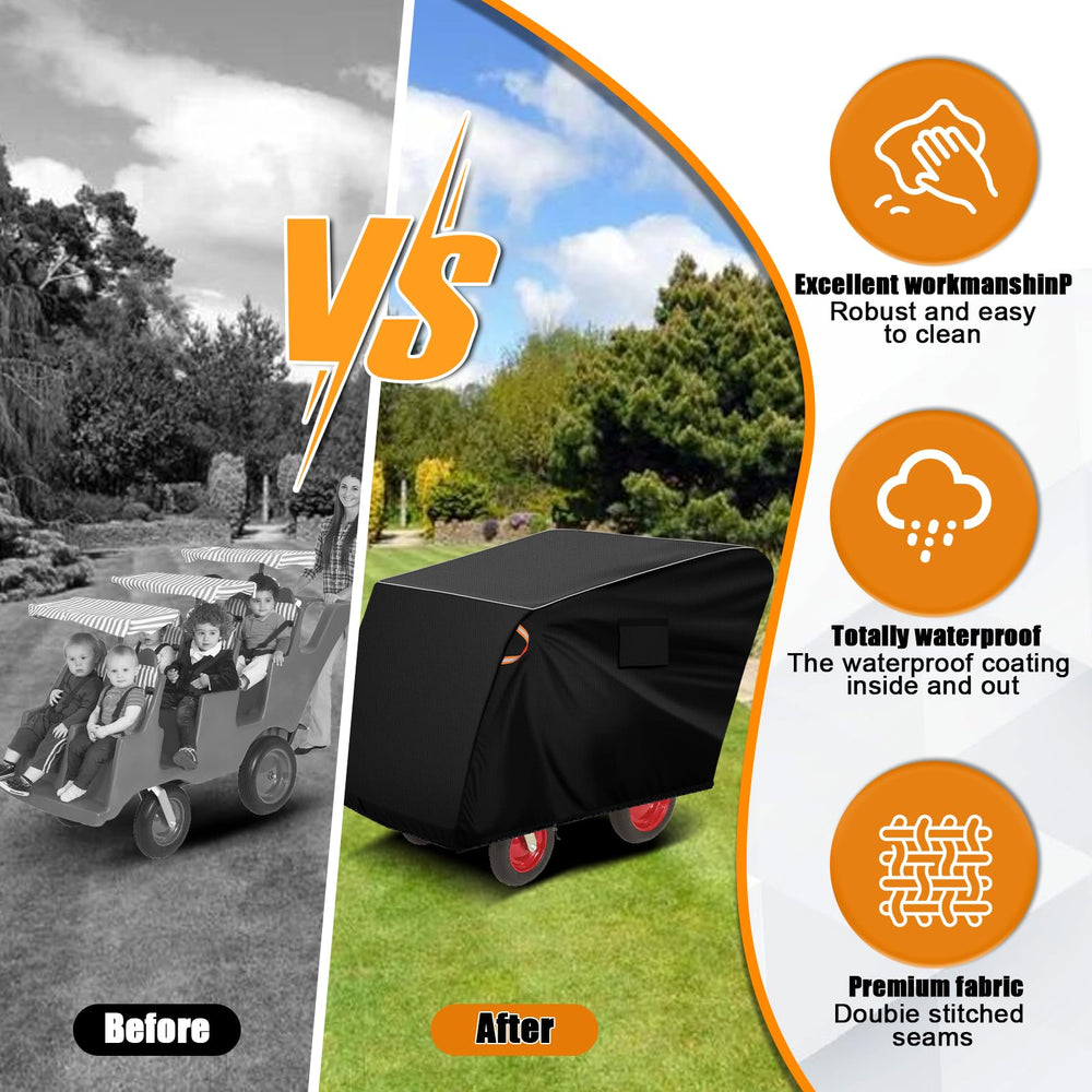 Daspom 6-passenger stroller cover orange reflective strip improves visibility in low light.