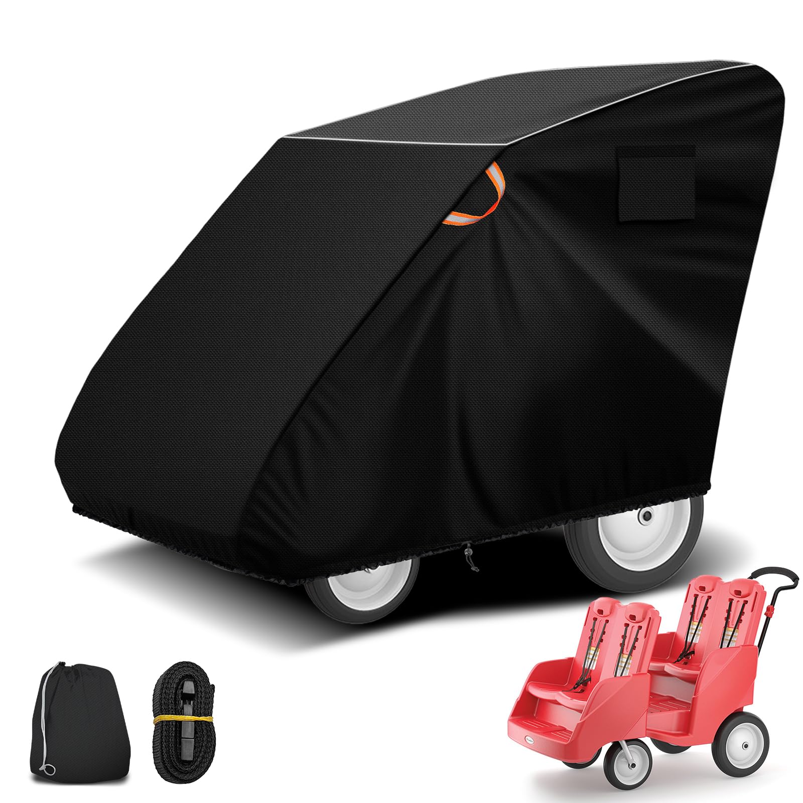 Daspom four-seat stroller cover protects a four-seat stroller in all weather.
