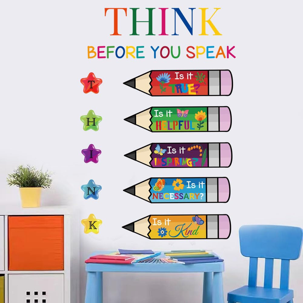Datesno Think Before You Speak wall decal for classrooms and bedrooms, motivating mindful communication.