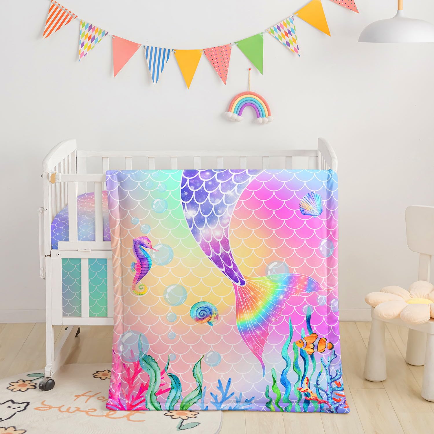 Datura Home mermaid scales comforter provides soft warmth for baby's nap