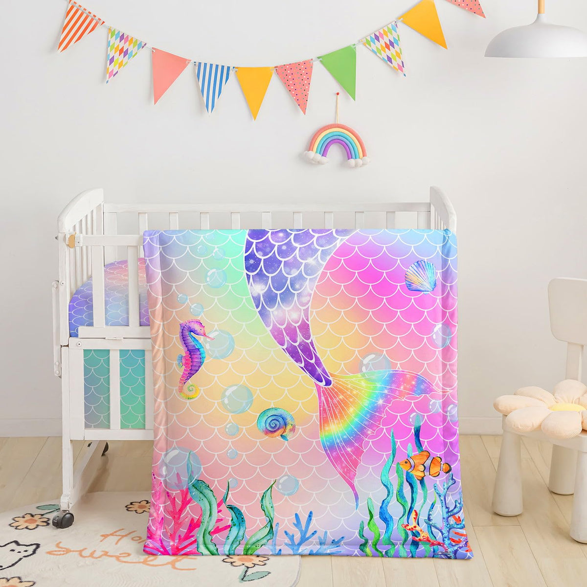 Datura Home mermaid scales comforter provides soft warmth for baby's nap